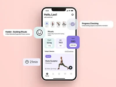 Fit Journey App accessibility clean design graphic design mobile app pastel colors product design ui design ux research