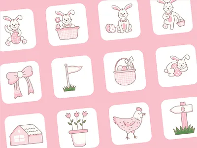 Easter Bunny Illustration Set – Soft Pastel Style bunny cartoon cute illustration spring