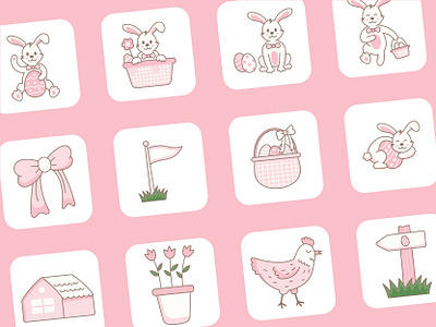 Easter Bunny Illustration Set – Soft Pastel Style bunny cartoon cute illustration spring