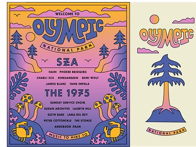 OLYMPIC Music Festival Poster and merch band concert fest festival gradients graphic design illustration lettering logo merch mountains music music festival nature olympic outdoors pnw poster seattle symmetry