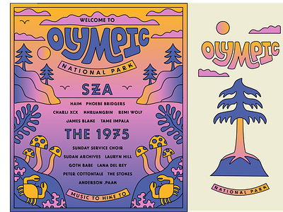 OLYMPIC Music Festival Poster and merch band concert fest festival gradients graphic design illustration lettering logo merch mountains music music festival nature olympic outdoors pnw poster seattle symmetry