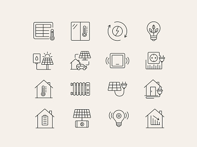 Smart Energy Home Icons – Sustainable Line Symbols app climate control eco technology energy efficiency ev charging flat green tech ui icon design icon set iconography icons illustration line minimalist icons smart grid smart home solar power sustainability dashboard thermostat icon ui