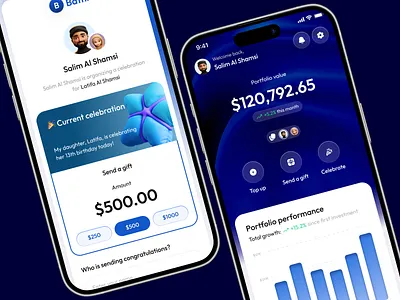 Fintech Mobile App UI/UX 3d background blue branding design finance fintech gradient graphic design illustration interface investment logo portfolio purple ui ui design uiux ux wave