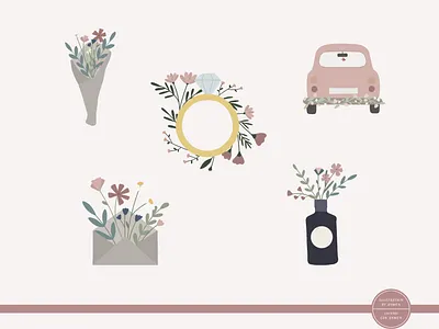 A collection of illustrations created for greeting cards celebration colourful floral flowers greeting cards illustrations palette pink