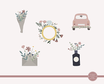 A collection of illustrations created for greeting cards celebration colourful floral flowers greeting cards illustrations palette pink