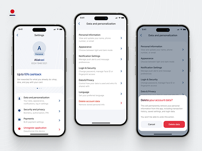 Profile & Settings UI for Mobile Banking banking fintech mobile modal settings