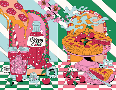 Cherry Coded A Bold & Nostalgic Vector Illustration Series 70s illustration bold design branding cake illustration cherries cherries design cherry cherry blossoms cherry coke cherry illustration colorful illustration colorpalette food illustration fun and bold poster design soulful illustration summer illustration sweet unique illustration vector illustration