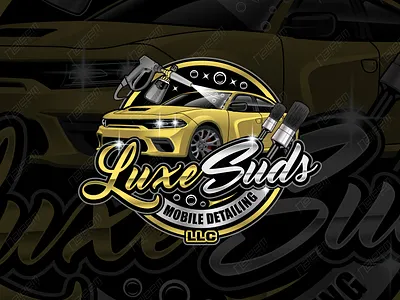 Luxury Car Detailing Logo Featuring Dodge Charger auto detailing logo automotive logo car car care branding car cleaning service logo car detailing logo car logo car service business logo car wash business logo custom car logo detailing dodge charger logo golden color car logo illustrated car logo luxury car wash logo luxury vehicle logo mobile detailing branding mobile detailing logo pressure washing logo vehicle cleaning logo