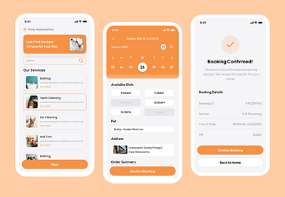 🐾 Pet Grooming Booking App UI – Mobile Design