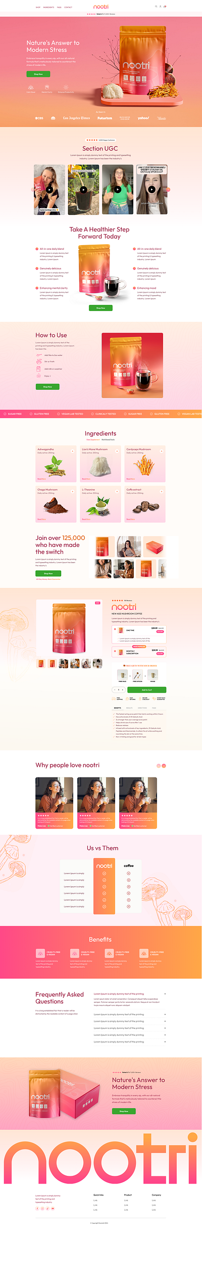 Nootri Landing Page Design design figma landing page design ui web design