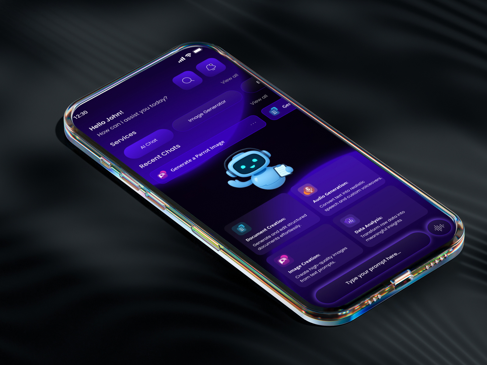 Vortex - AI Chatbot App ai chat aiapp bmvsi chatbot daily ui dark mode ui design inspiration design system dribbble shots dribbble weekly warmup gradient ui mobile design poppins font ui trends uidesign uxui vortex ai