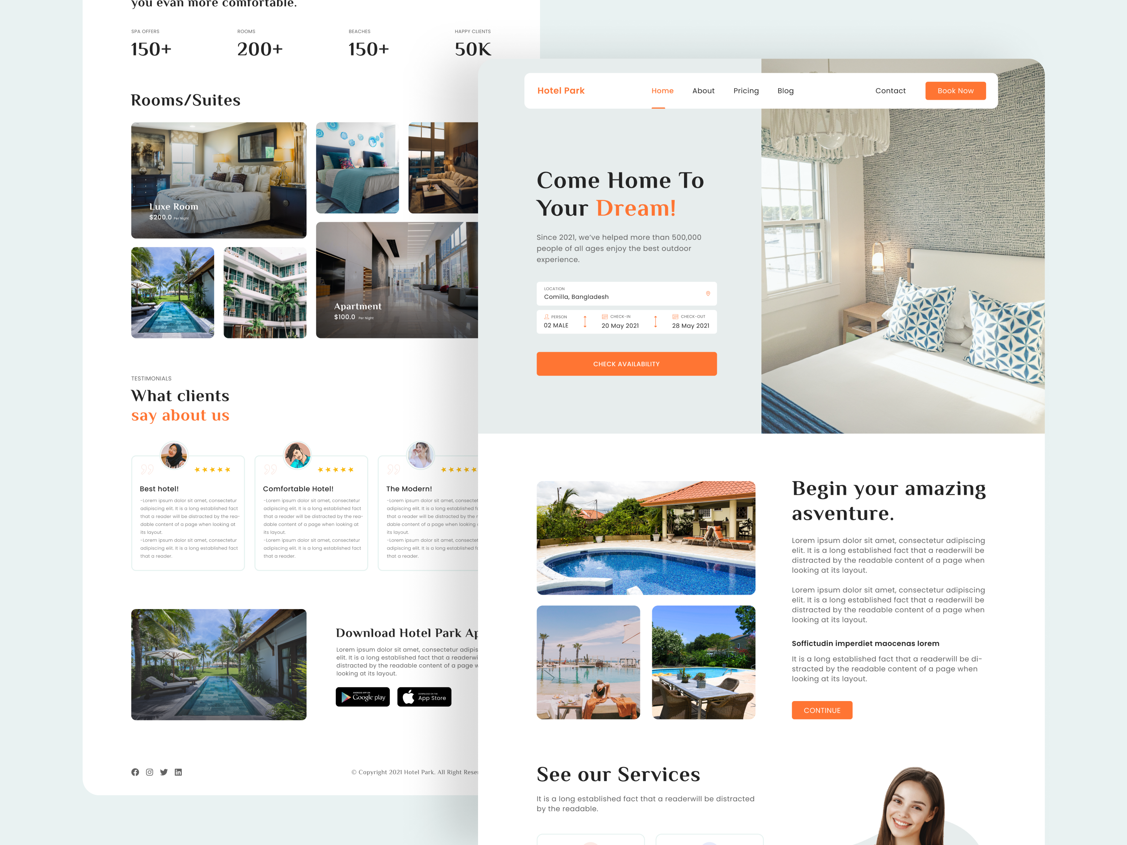Hotel Reservation Web Design Concept agency booking clean figma hospitality hotel hotel booking hotel landing page landing page landingpage modern reservation room booking travel travel app ui design user interfac ux design web design website design