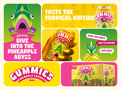 Gummies Pineapple Express - Bento Box Design Exploration beer bento bento box bento design beverage bold branding colorful fish flat design flat illustration graphic design illustrated layout trends packaging pineapple underwater web layout trends