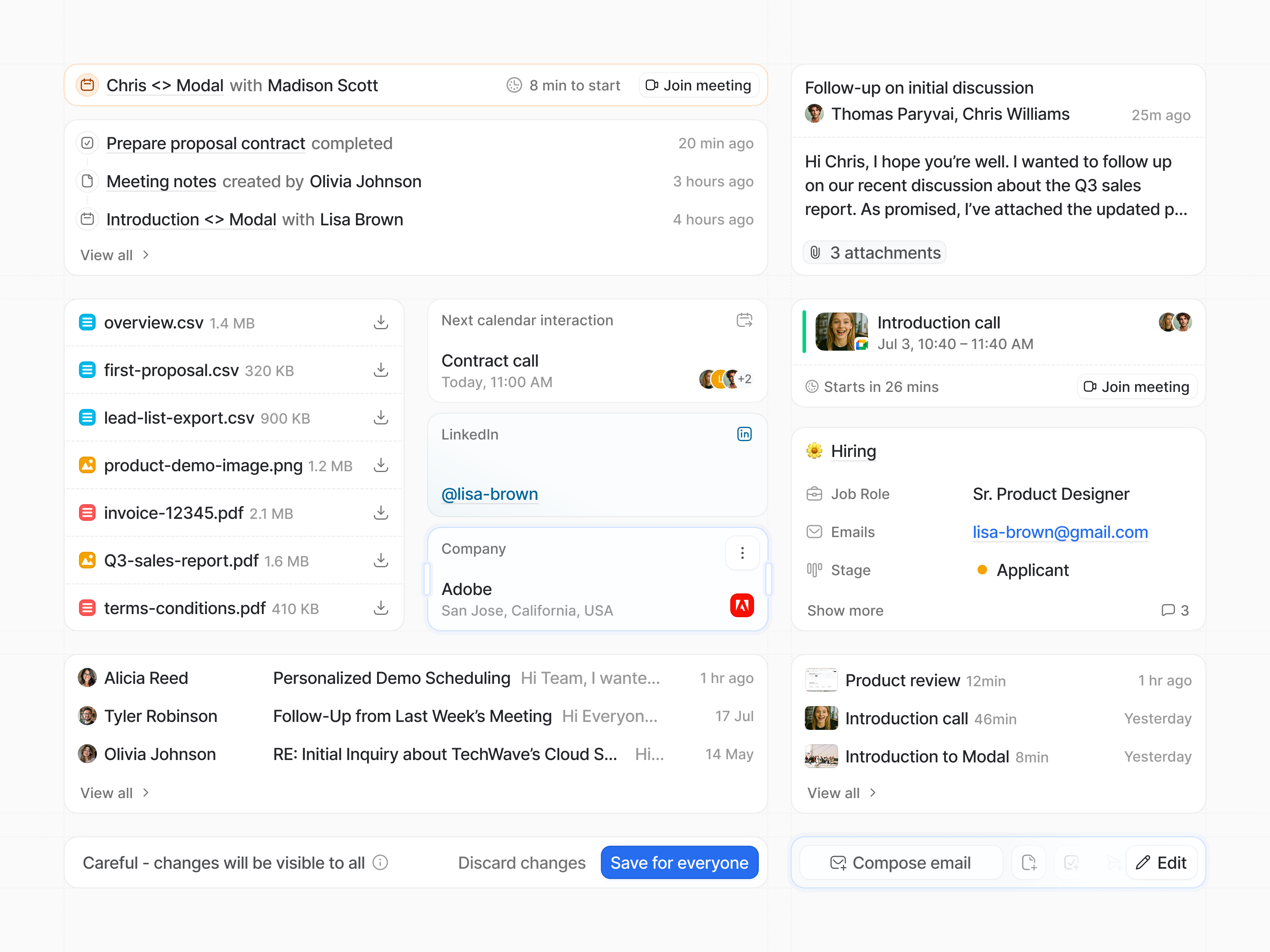 Attio - Record Pages Components actions activity calendar calls cards clean components design emails events files interactions interface lists overview social tasks ui webapp widgets