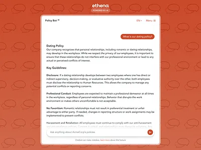 Ethena's AI powered Policy Bot chat chatbot ui user experience