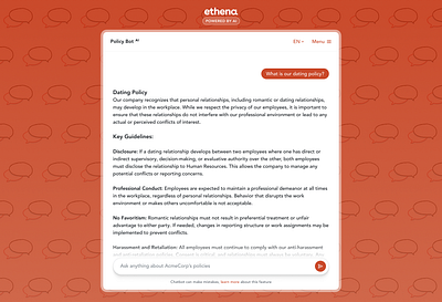 Ethena's AI powered Policy Bot chat chatbot ui user experience