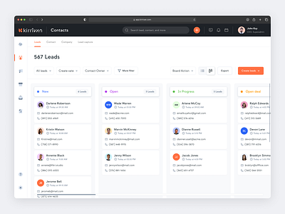 Kirrivan SaaS CRM - Leads Kanban View animation app contact crm customer dashboard kanban leads management product design saas saas design sales ui ux web web design