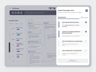 Onboarding | Dashboard checklist dashboard frame insights journey menu onboarding phase research test board user story