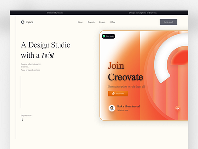 Cýnex - Creative Agency Website abstract agency agency website clean creative creative studio dailyui inspiration landing page minimalist orange professional startup ui ux website