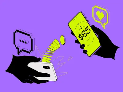 Coin pong - Illustration banking coin colorful finance hand illustration line modern money transfer web3