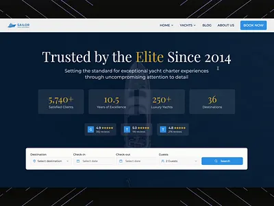 Sailor - Luxury Yacht Rental Website admin panel boat rental booking management booking website branding crm website dashboard rental website ui uiux ux ui web design website development yacht rental