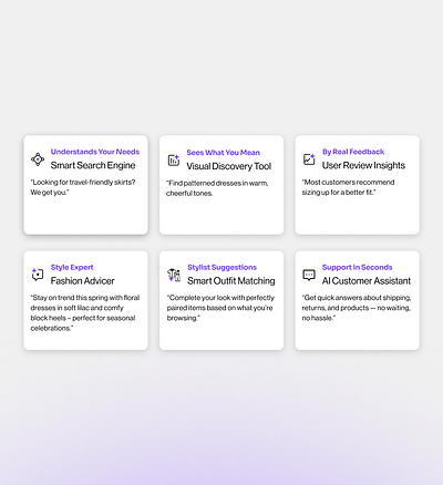 Fashion AI Features Overview – UI Cards ui