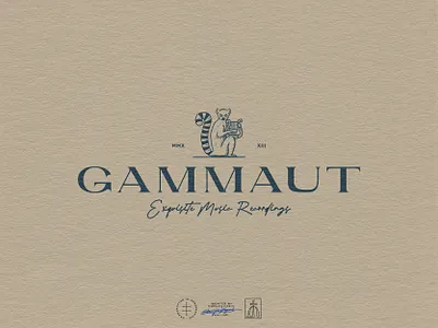 Gammaut Primary Logo animal brand design brand identity branding branding design classic hand drawn identity design illustration instrument lemur logo logo design lyre mascot music production traditional vintage visual identity