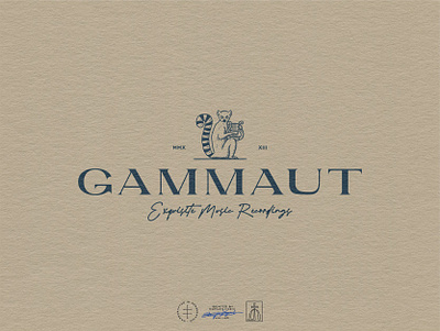 Gammaut Primary Logo animal brand design brand identity branding branding design classic hand drawn identity design illustration instrument lemur logo logo design lyre mascot music production traditional vintage visual identity