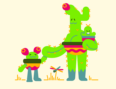Cactus mom cactus huevember illustration limited color palette vector