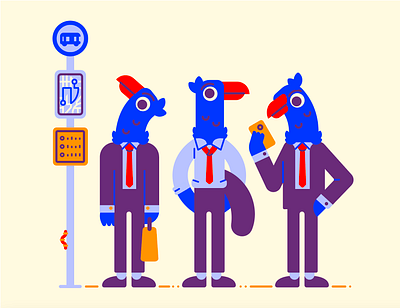 Salarymen birds businessmen huevember illustration limited color palette vector