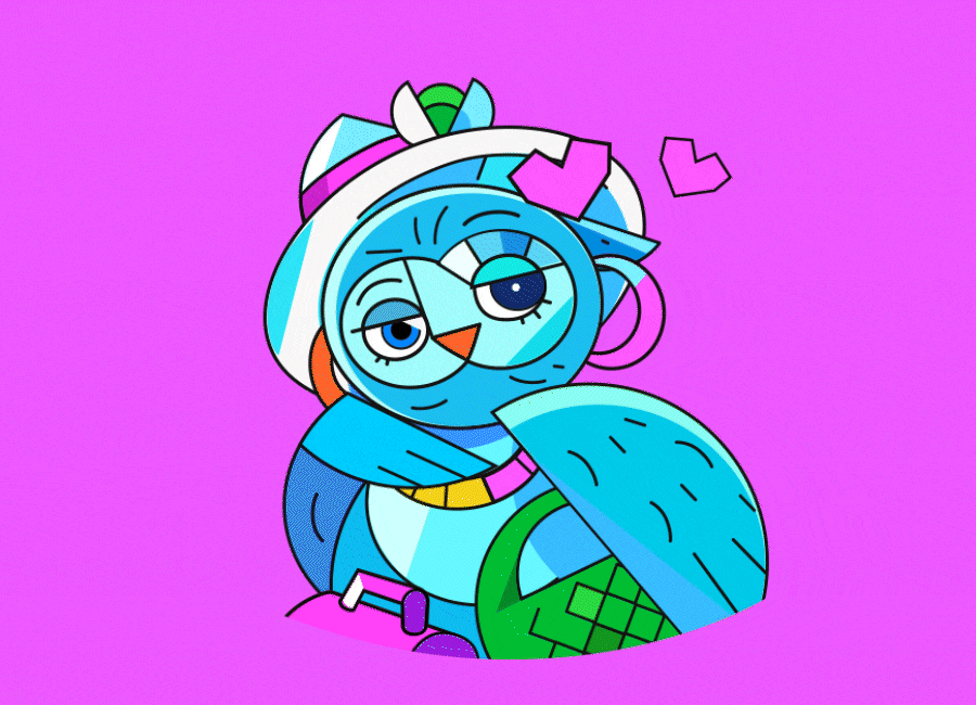 Kissing owl adobe aftereffects animal animated animation character design emoji illustration motion graphics owl sticker telegram