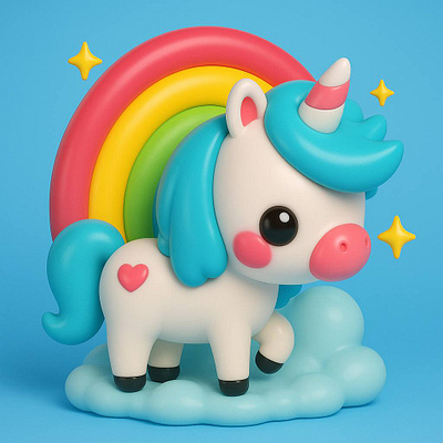 3D Art Cute Unicorn Illustration 3d animation characterart design graphic design illustration illustrator poster design