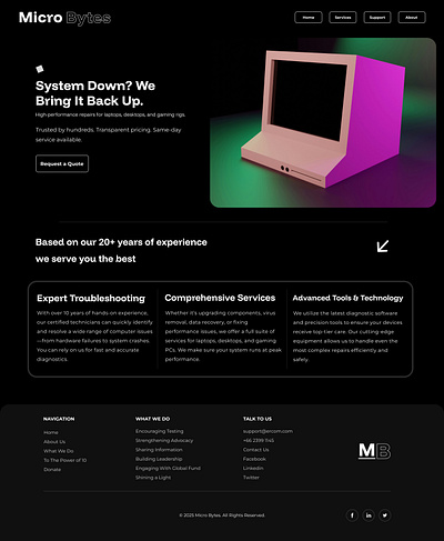 Minimal Landing Page – Computer Repair Website computers design landing page minimal ui web design
