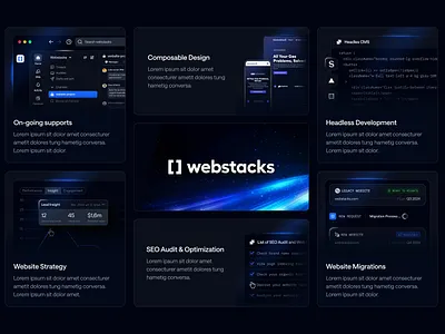 Bento style of Webstacks agencydesign bento style bentobox designagency homepage illustration studiodesign ui design uiux widget