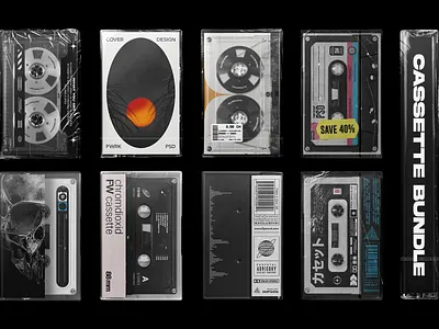 Audio Cassette Mockup Bundle album analogue audio cassette classic cover design hifi media mockup music old package photoshop record retowave retro tape template vintage
