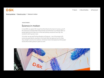 GSK Brandhub article brand guidelines clean cms dam digital asset management gsk guidelines homepage landing page minimal people pharma pharmaceutical stark ui website