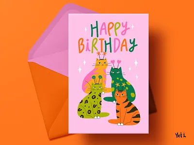 Kudoboard | Birthday Greeting Card birthday cat colorful digital illustration digitalart editorial illustration graphic design greeting card illustration illustrator lettering vector