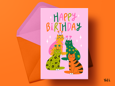 Kudoboard | Birthday Greeting Card birthday cat colorful digital illustration digitalart editorial illustration graphic design greeting card illustration illustrator lettering vector