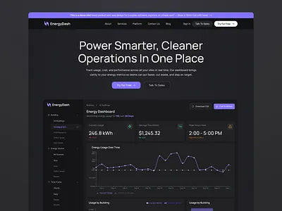 Energy Dashboard Landing Page Concept admin analytics app app design chart dashboard energy energy dahsboard framer havc landing page product design saas ui ux web app web design