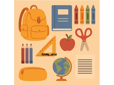 Elements Collection of School Supplies assortment cartoon classroom collection concept doodle education elementary elements kids knowledge learning object pack primary school set start student supplies