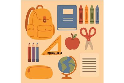 Elements Collection of School Supplies assortment cartoon classroom collection concept doodle education elementary elements kids knowledge learning object pack primary school set start student supplies