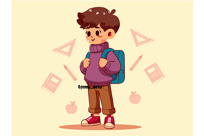 Cartoon Boy with a Backpack academic background backpacking bag cartoon character class college course education educational learning lesson pencil school study supplies teaching timetable university