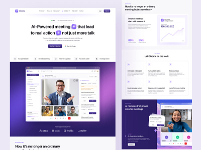 Cloome — AI Smart Meeting SaaS Landing Page ai artificial intelligence chart clean features gradient landing page landing page design meeting meeting summary modern saas landing page statistics task team ui design ux web design website website design