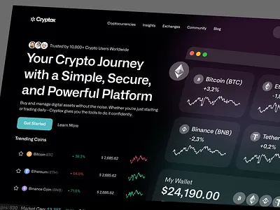 Cryptox — Crypto Landing Hero Section bank bitcoin chart crypto cryptocurrency finance investment landingpage marketcap money statistics trader trading ui ux wallet web design