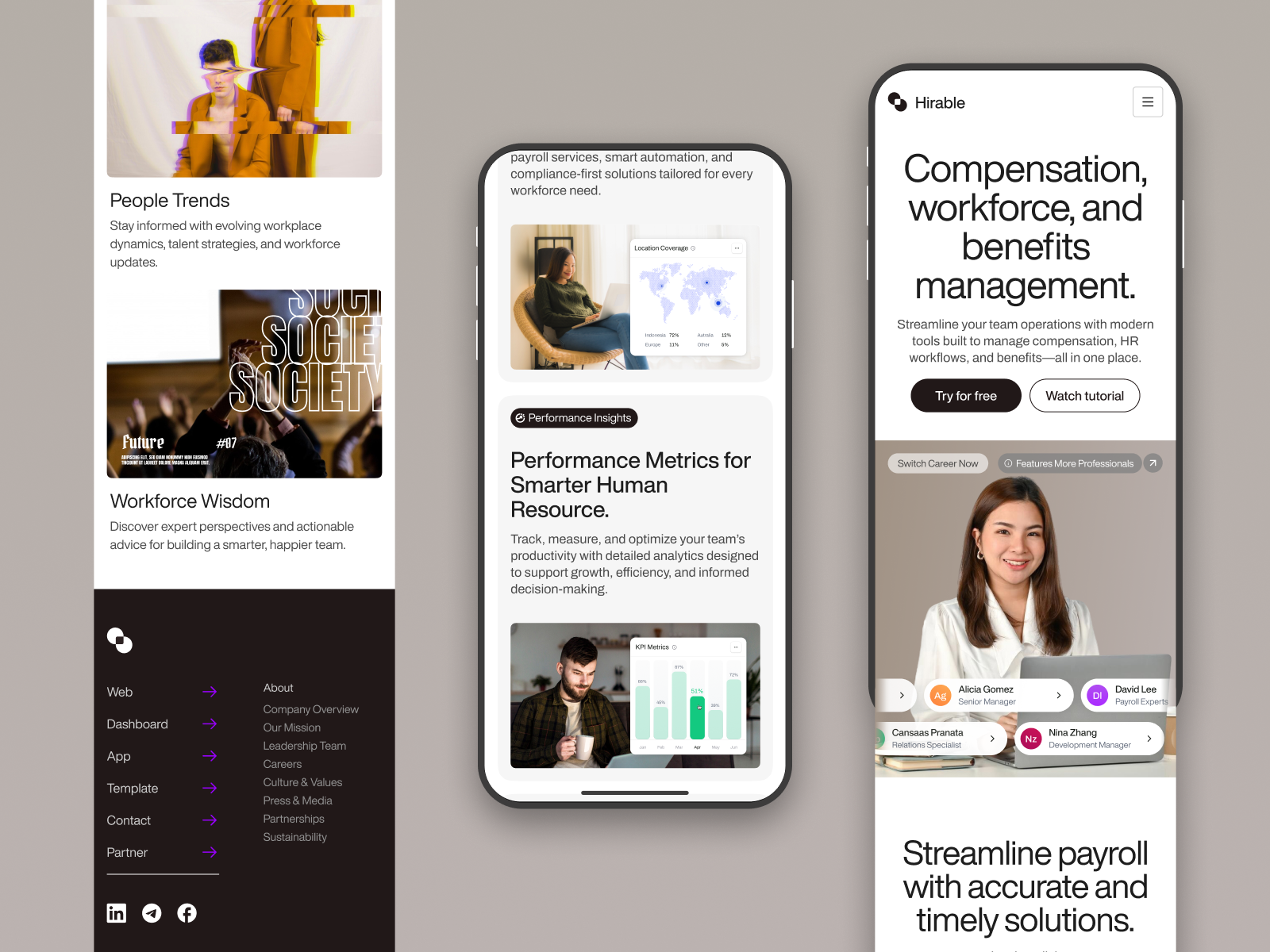 Hirable - HR Management Responsive Landing Page cansaas clean design hr hr management hr website human resources interface management mobile mobile design modern payroll responsive saas ui ux