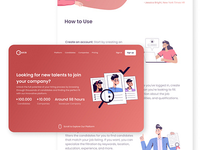 JobHUB I Job Platform branding clean color design flat illustrations footer gradient illustration landing page logo minimal pantone red scroll ui user interface ux web web design website