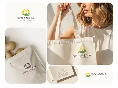 Solmena - export company eco-products arm eco eco products foliage green logo logotype rays sheet sun