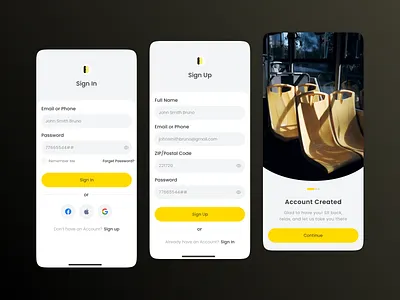 Brightline – Sign In/Up & Continue Page UI Mobile App Design app booking branding mobile app mobile application mobile ux design railway signup page signup screen ticket booking app travel tricket ui ux visual design