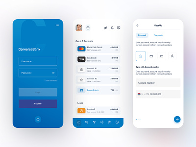CB Mobile Banking app accounts app design blue card design design finance financial fintech fresh design login minimalism mobile app modern ui uiux ux