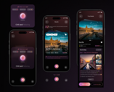 AI Travel Mobile App (Aerona) 3d adventure ai ai app app interface dark mood figma design flight booking flight design app mobile app saas travel travel app travel app design travel assistant ui trip planner ui ui animation ui design vacation